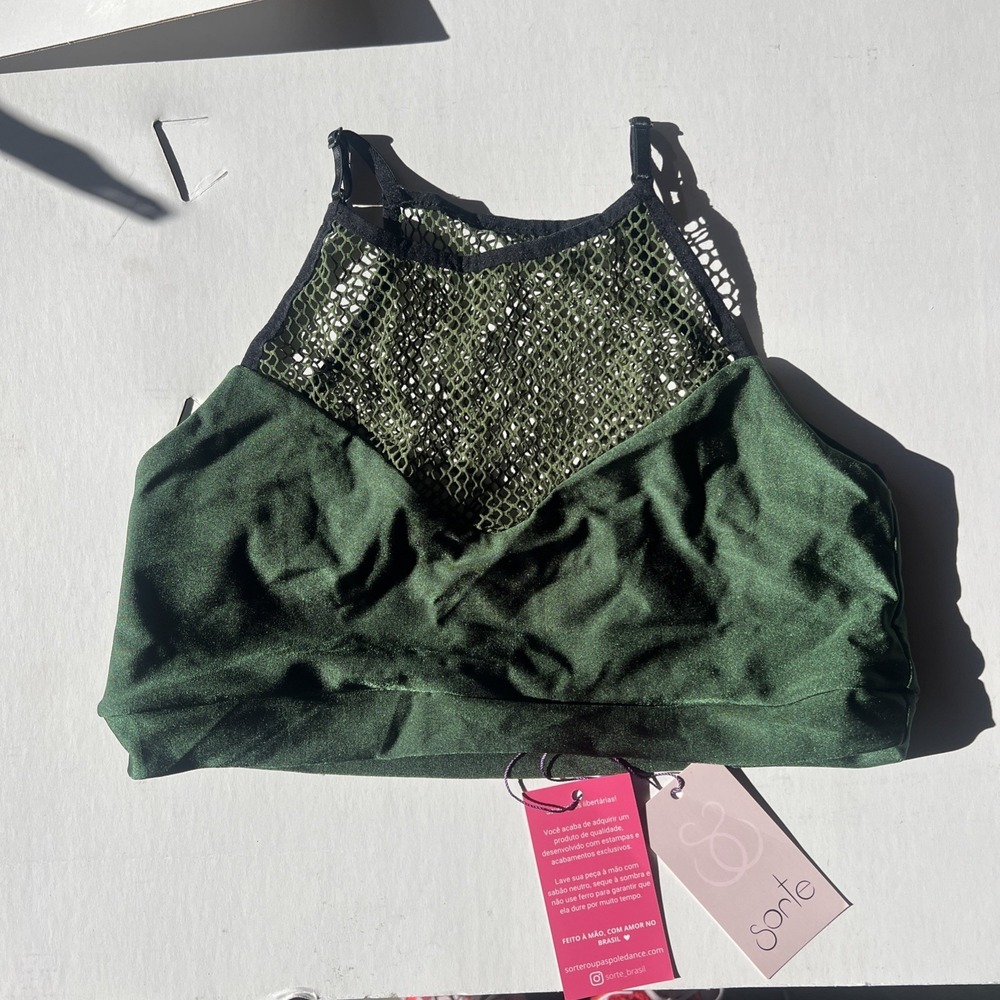 Sorte Coleus Top Size Large Sexy Pole Fishnet Ivy Green Lingerie Dancer Ravewear